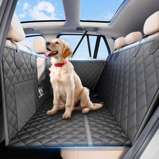2025 Upgrade Dog Car Seat Cover for Back Seat [40% More Hardboard Space Home-Like Comfort] Durable Waterproof Non-Slip Backseat Pet Hammock with Storage Fits Sedans & Small/Mid-Size SUVs Black