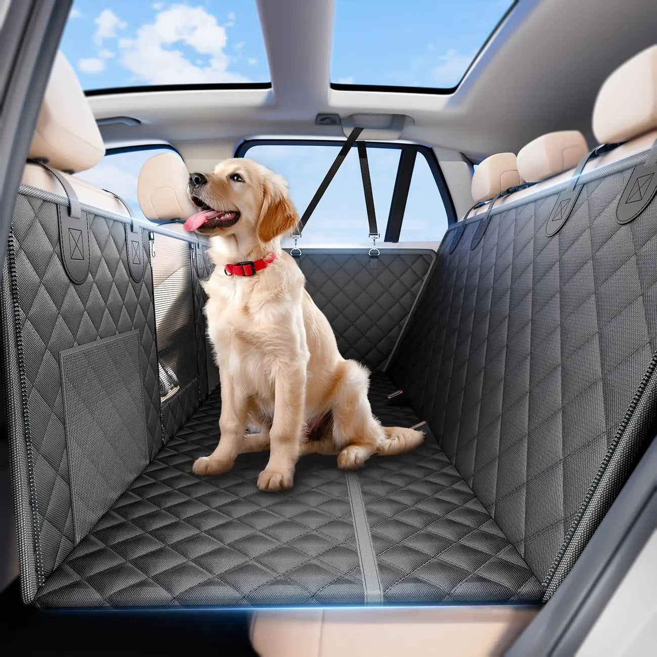 2025 Upgrade Dog Car Seat Cover for Back Seat [40% More Hardboard Space Home-Like Comfort] Durable Waterproof Non-Slip Backseat Pet Hammock with Storage Fits Sedans & Small/Mid-Size SUVs Black